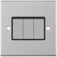 Selectric DSL203 5M 3 Gang 2 Way 10AX Plate Switch - Satin Chrome, Black Insert