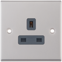 Selectric 7MPRO-719 7M-PRO 1 Gang 13A Unswitched Socket Outlet Satin Chrome, Grey Insert