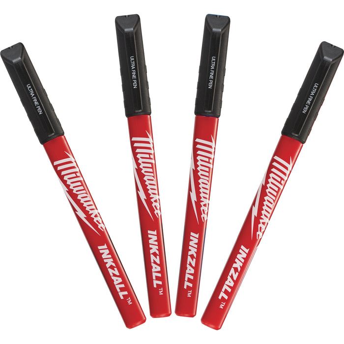 Milwaukee 48223164 INKZALL Fine Tip Marker Pen Set Black - 4 Piece