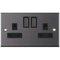 Selectric DSL422 5M 2 Gang 13A Switched DP Socket Outlet with 2 Earth Terminals - Black Nickel, Black Insert