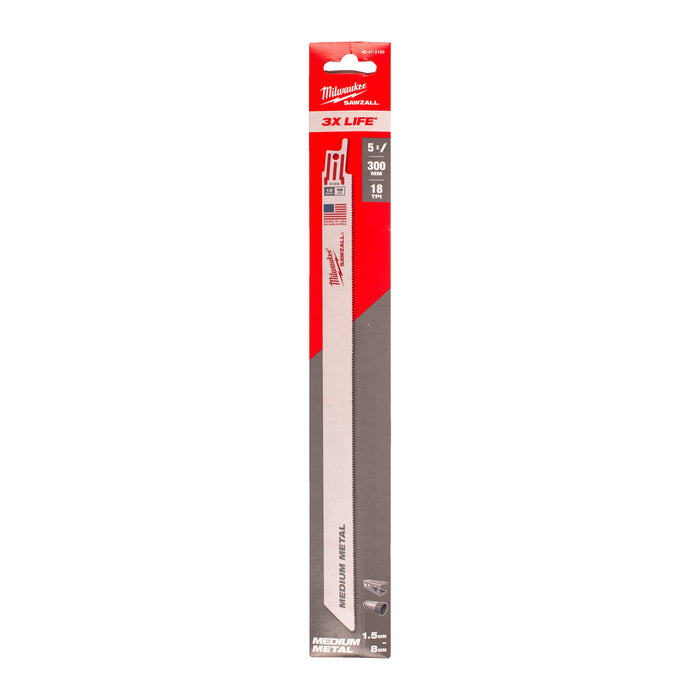 Milwaukee 48475189 SAWZALL 300mm 18TPi Metal Thin Kerf Reciprocating Saw Blade - Pack of 5 - westbasedirect.com