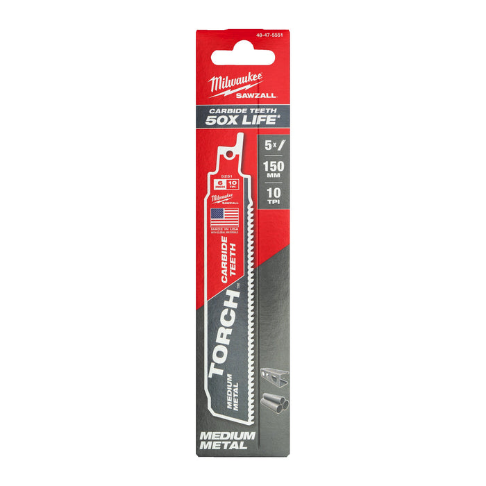 Milwaukee 48475551 SAWZALL 150mm 10TPi Metal Heavy Duty Touch Carbide Teeth Saw Blade - Pack of 5 - westbasedirect.com