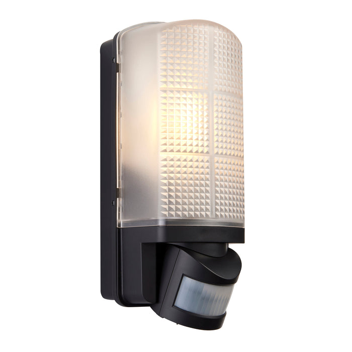 Saxby 48739 Motion PIR 1lt wall IP44 10W Frosted & black pc 10W LED E27 (Required) - westbasedirect.com