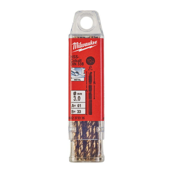 Milwaukee 4932373336 Metal HSS-G Cobalt Drill Bit (DIN338) 3x61mm - 10 Pack - westbasedirect.com