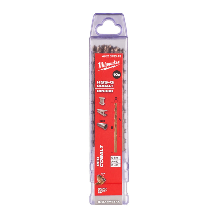 Milwaukee 4932373343 Metal HSS-G Cobalt Drill Bit (DIN338) 5x86mm - 10 Pack - westbasedirect.com