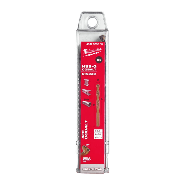 Milwaukee 4932373350 Metal HSS-G Cobalt Drill Bit (DIN338) 8x117mm - 5 Pack - westbasedirect.com