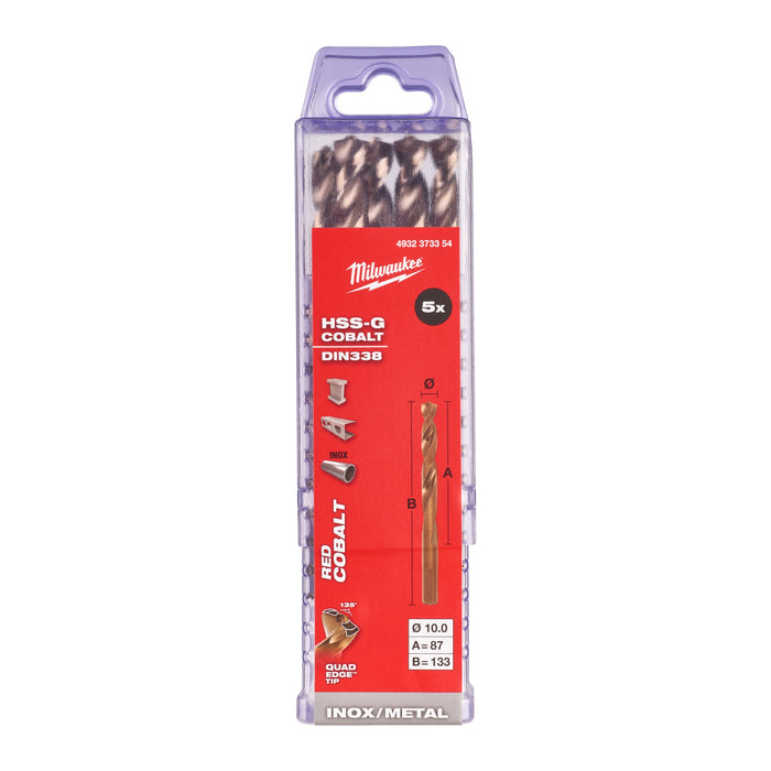 Milwaukee 4932373354 Metal HSS-G Cobalt Drill Bit (DIN338) 10x133mm - 5 Pack - westbasedirect.com