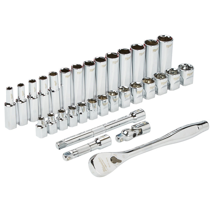 Milwaukee 4932464945 3/8" Drive 32-piece Ratchet + Socket Set Metric - westbasedirect.com