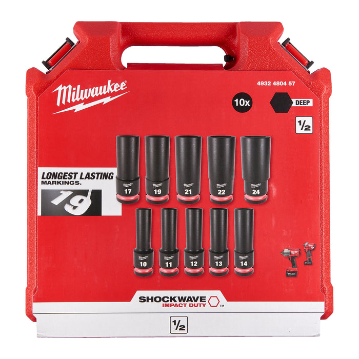Milwaukee 4932480457 SHOCKWAVE 1/2" Impact Duty Deep Socket Set - 10 Piece - westbasedirect.com