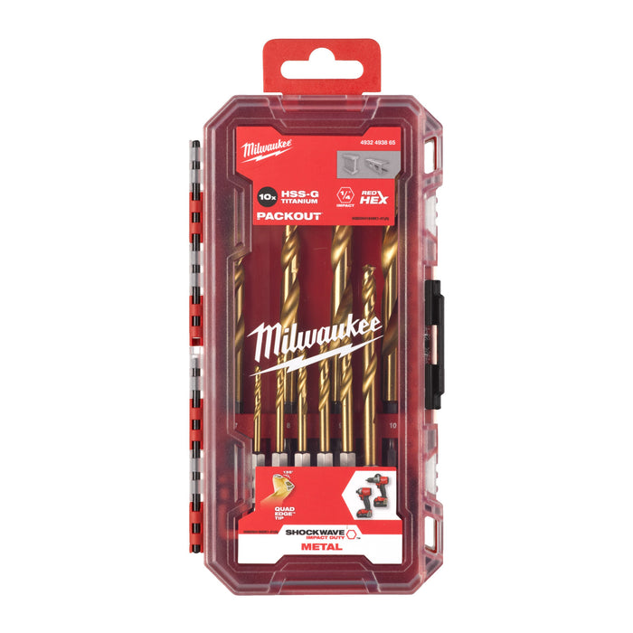 Milwaukee 4932493865 Metal Red Hex Shockwave HSS-G Tin Drill Bit Set - 10 Piece - westbasedirect.com