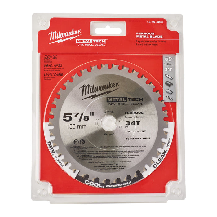 Milwaukee 48404080 150x20mm 34T Circular Saw Blade for Metal - westbasedirect.com