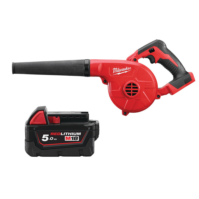 Milwaukee M18BBL-0+M18B5 Kit - 18V Cordless Compact Battery Blower + M18B5 5.0Ah Li-ion Battery