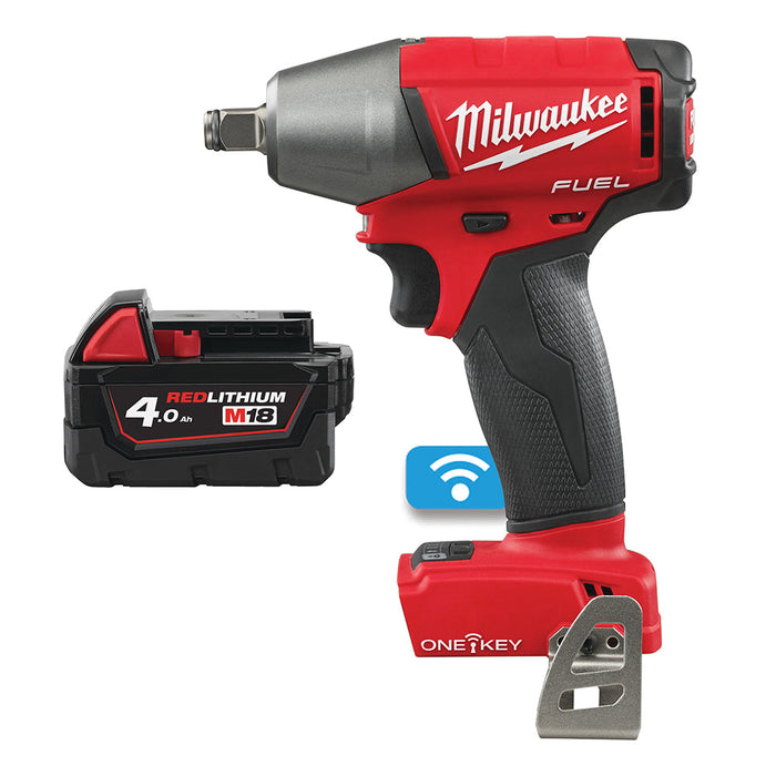 Milwaukee M18ONEIWF12-0+M18B4 Kit - 18V FUEL ONE-KEY Brushless 1/2'' Impact Wrench (Friction Ring) + M18B4 4.0Ah Li-ion Battery
