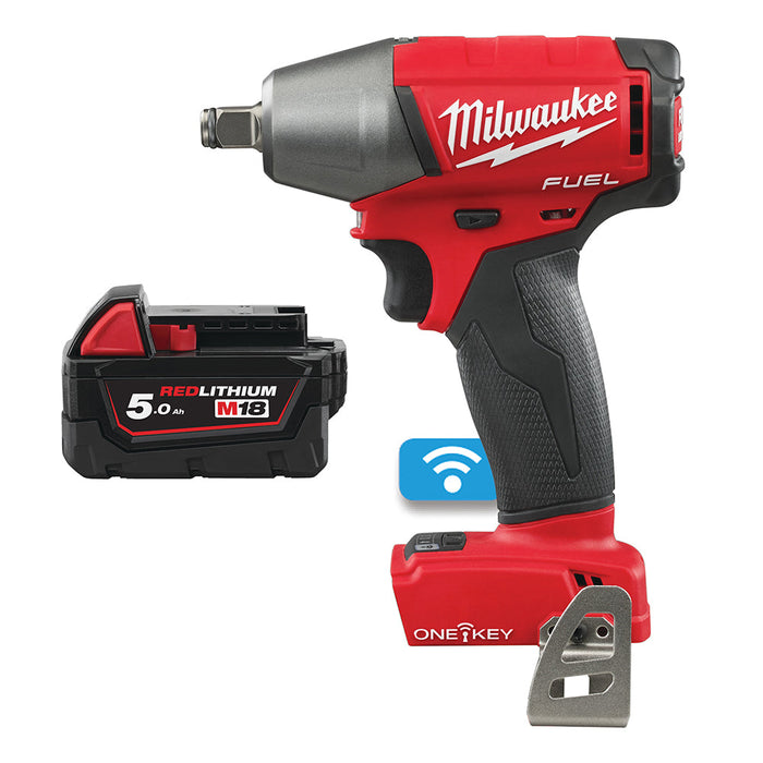 Milwaukee M18ONEIWF12-0+M18B5 Kit - 18V FUEL ONE-KEY Brushless 1/2'' Impact Wrench (Friction Ring) + M18B5 5.0Ah Li-ion Battery