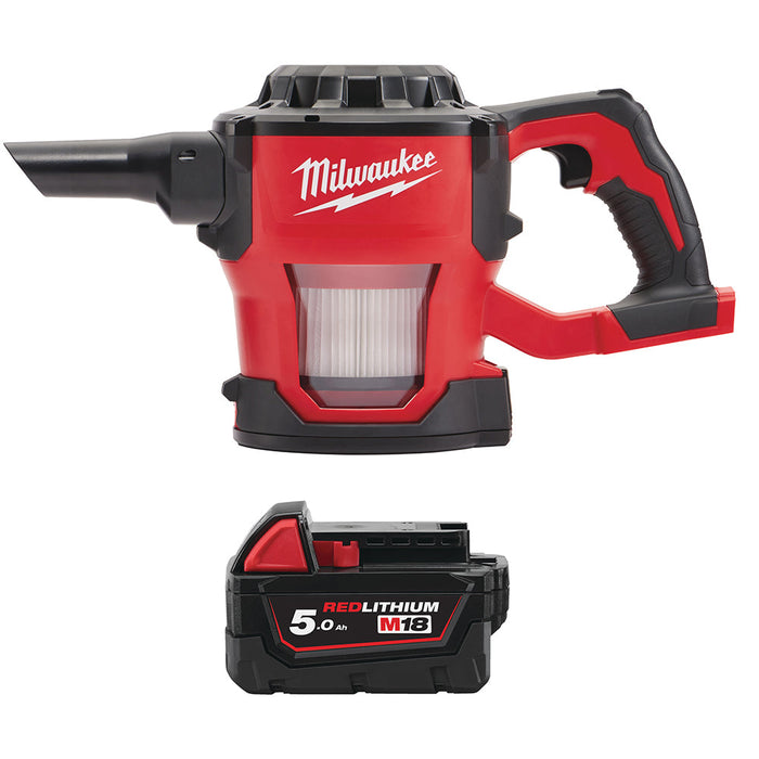 Milwaukee M18CV-0+M18B5 Kit - 18V Cordless Compact Hand Vac + M18B5 5.0Ah Li-ion Battery