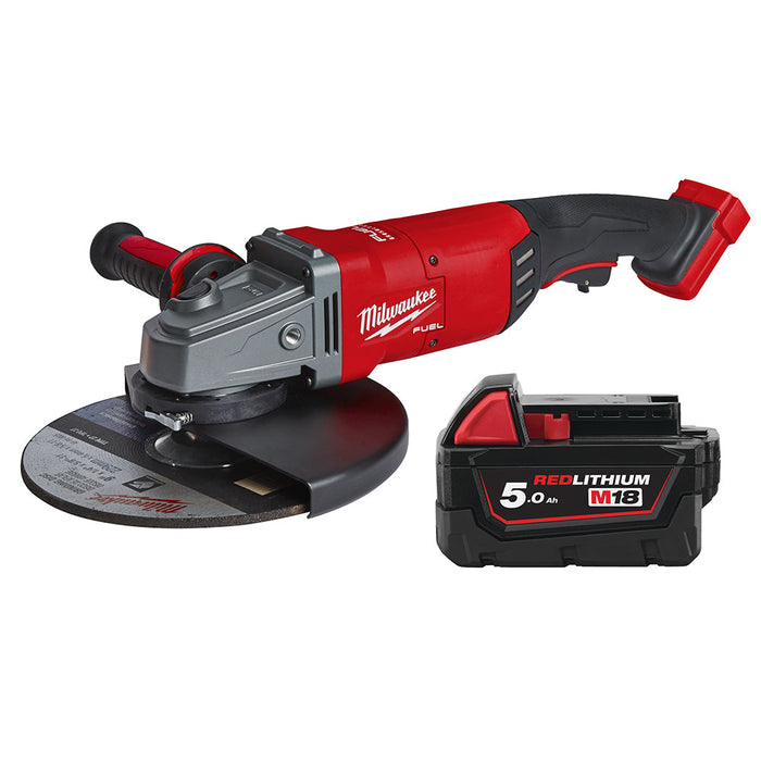 Milwaukee M18FLAG230XPDB-0C+M18B5 Kit - 18V FUEL Cordless 230mm Braking Angle Grinder, Paddle Switch + M18B5 5.0Ah Li-ion Battery & Case