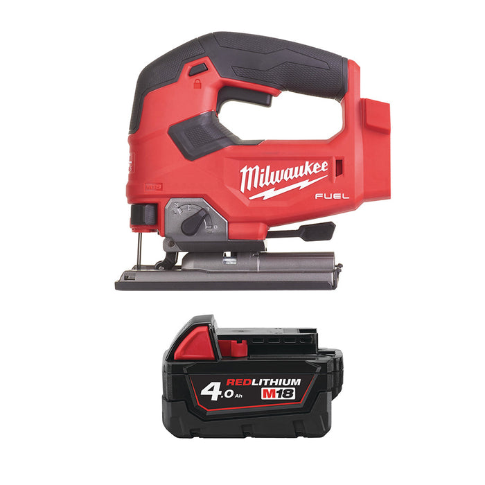 Milwaukee M18FJS-0X+M18B4 Kit - 18V FUEL Cordless Top Handle Jigsaw + M18B4 4.0Ah Li-ion Battery