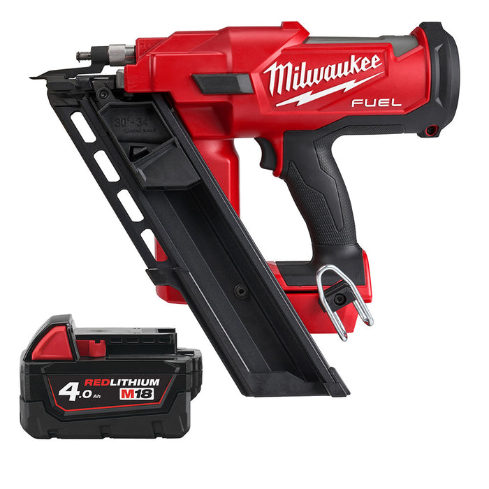 Milwaukee M18FFN-502C+M18B4 Kit - 18V FUEL Brushless 34 Degree Framing Nailer + M18B4 4.0Ah Li-ion Battery & Case