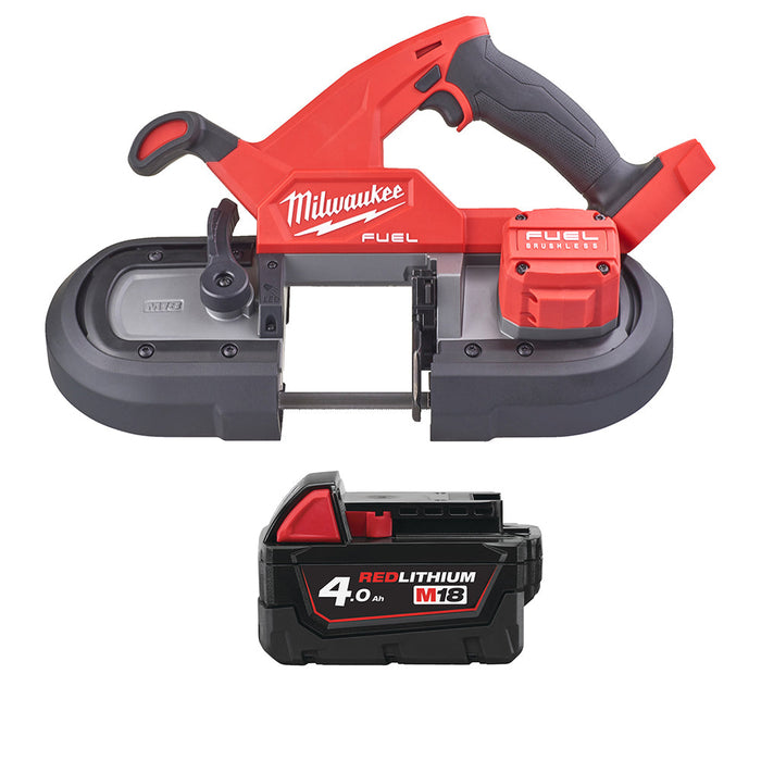 Milwaukee M18FBS85-0C+M18B4 Kit - 18V FUEL Cordless Compact Band Saw + M18B4 4.0Ah Li-ion Battery & Case