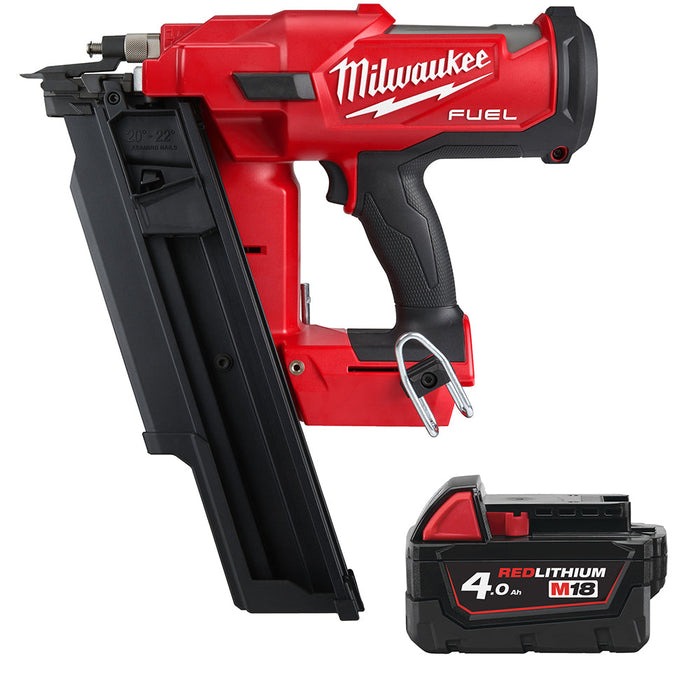 Milwaukee M18FFN21-0C+M18B4 Kit - 18V FUEL Brushless 21 Degree Framing Nailer + M18B4 4.0Ah Li-ion Battery & Case