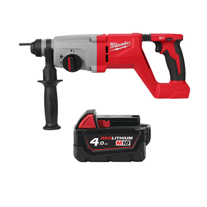 Milwaukee M18BLHACD26-0+M18B4 Kit - 18V Brushless SDS+ D-Handle Hammer Drill + M18B4 4.0Ah Li-ion Battery