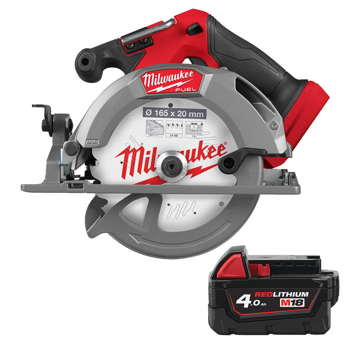 Milwaukee M18FCS552-0+M18B4 Kit - 18V FUEL Cordless 55mm Circular Saw + M18B4 4.0Ah Li-ion Battery