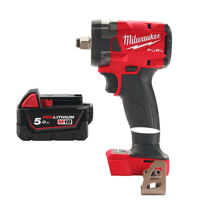 Milwaukee M18FIW2F12-0+M18B5 Kit - 18V FUEL Brushless Compact 1/2" Impact Wrench (Friction Ring) + M18B5 5.0Ah Li-ion Battery