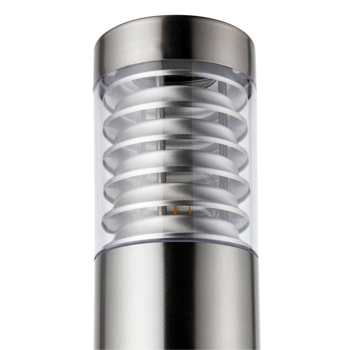 Saxby 49911 Equinox bollard IP44 8W Marine grade brushed stainless steel & clear pc 8W LED E27 Cool White (Required) - westbasedirect.com