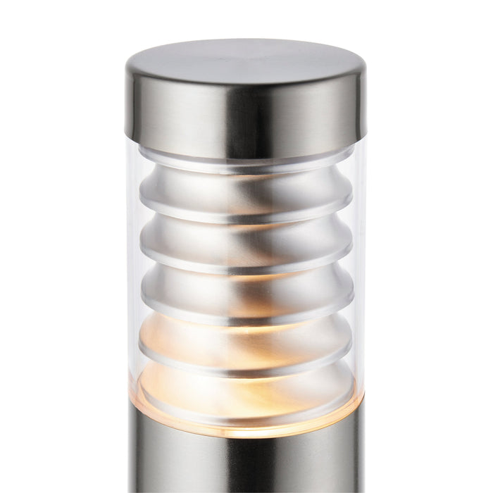 Saxby 49911 Equinox bollard IP44 8W Marine grade brushed stainless steel & clear pc 8W LED E27 Cool White (Required) - westbasedirect.com