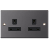 Selectric DSL420 5M 2 Gang 13A Unswitched Socket Outlet with 2 Earth Terminals - Black Nickel, Black Insert