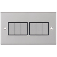 Selectric DSL205 5M 6 Gang 2 Way 10AX Plate Switch - Satin Chrome, Black Insert