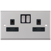 Selectric 7MPRO-251 7M-PRO 2 Gang 13A Switched SP Socket Outlet - Satin Chrome, Black Insert