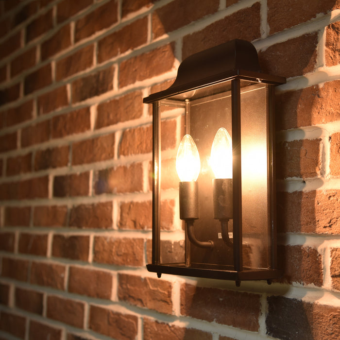 Lutec 5029601425 HOLLY 60W IP44 E14 Twin Outdoor Wall Light - Matt Black (Lamp Not Included)