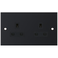 Selectric DSL11-20 5M 2 Gang 13A Unswitched Socket Outlet with 2 Earth Terminals - Matt Black, Black Insert