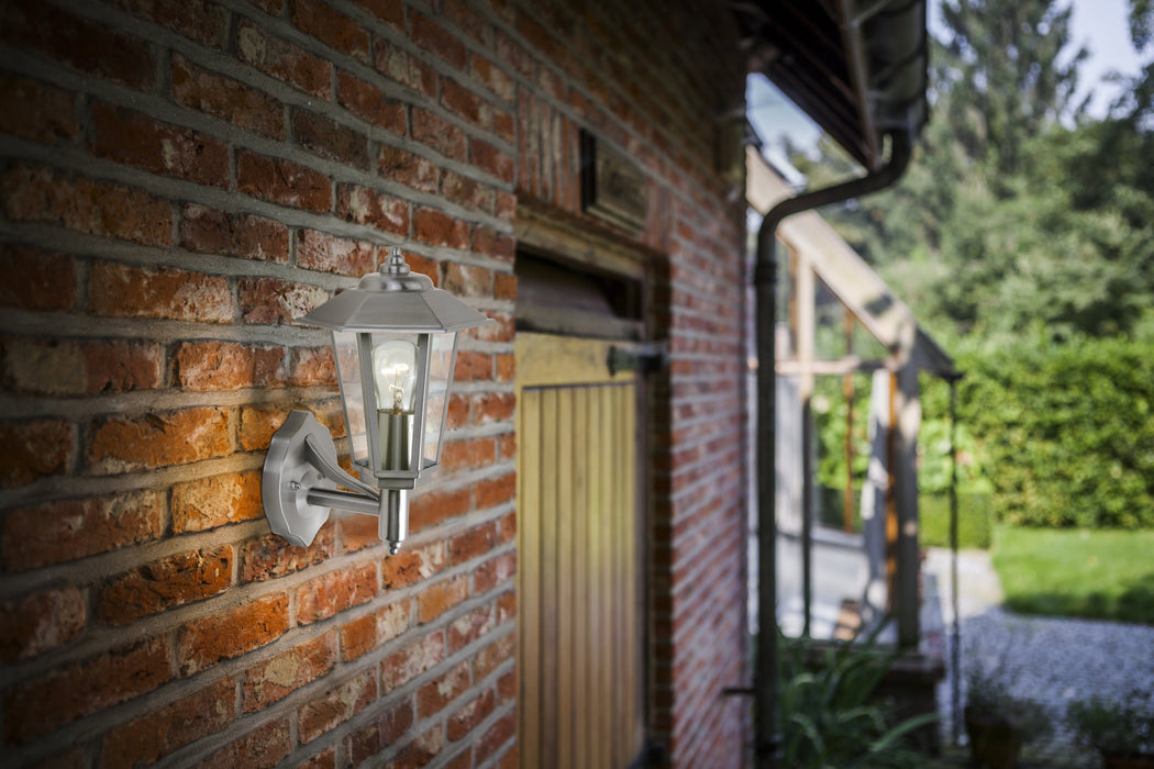 Lutec 5112103001 GROSVENOR IP44 E27 Outdoor Wall Lantern Light - Stainless Steel (Lamp Not Included)