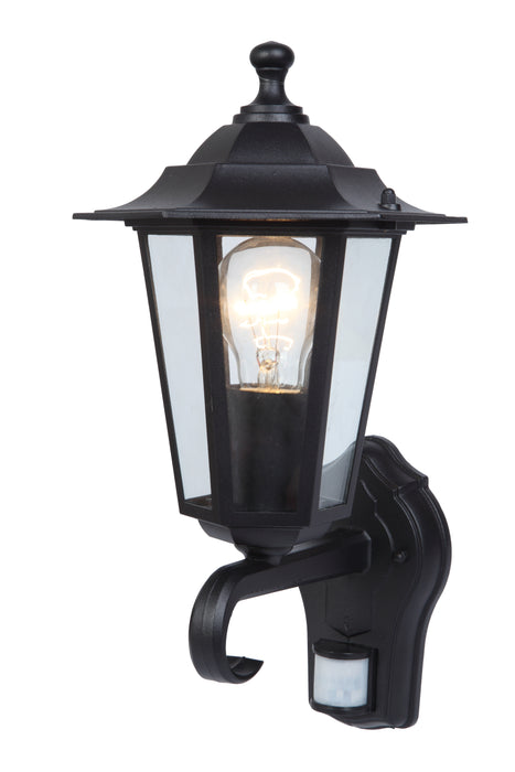 Lutec 5112104012 CORNICHE IP44 E27 Outdoor Wall Lantern Light with PIR - Black (Lamp Not Included)