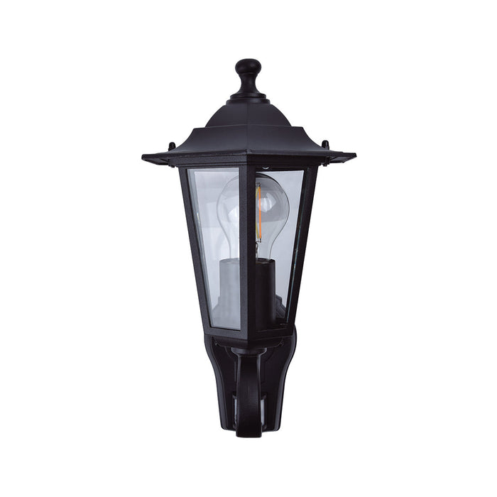 Lutec 5112104012 CORNICHE IP44 E27 Outdoor Wall Lantern Light with PIR - Black (Lamp Not Included)
