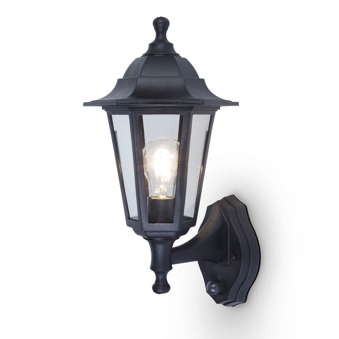 Lutec 5112606346 COASTAL IP44 E27 Polycarbonate Outdoor Wall Lantern Light with PIR - Black (Lamp Not Included)