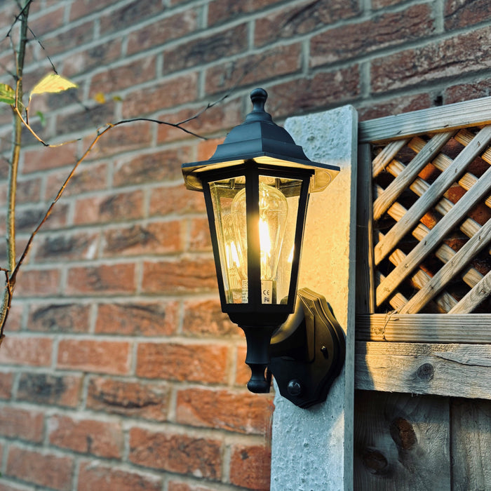 Lutec 5112606346 COASTAL IP44 E27 Polycarbonate Outdoor Wall Lantern Light with PIR - Black (Lamp Not Included)