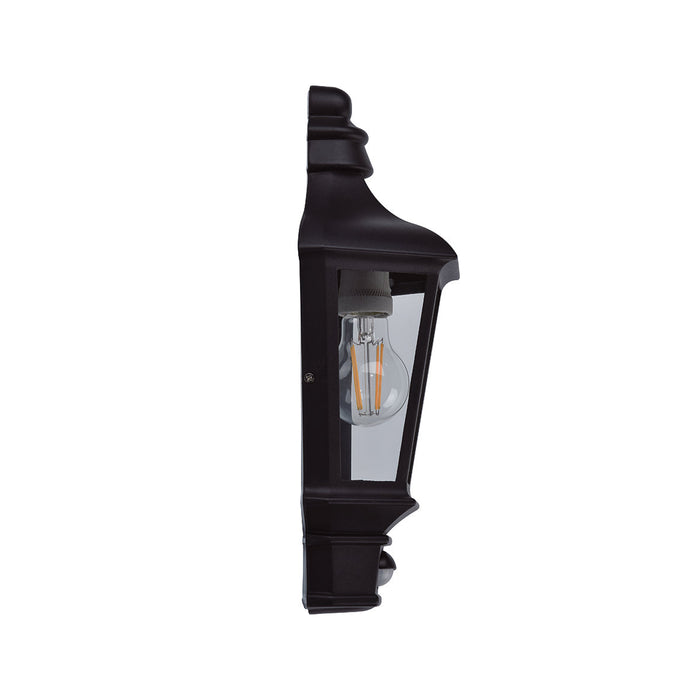 Lutec 5180602012 COTSWOLD IP44 E27 Outdoor Half Lantern Wall Light with PIR - Black (Lamp Not Included)