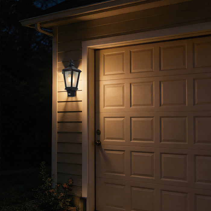 Lutec 5180602012 COTSWOLD IP44 E27 Outdoor Half Lantern Wall Light with PIR - Black (Lamp Not Included)