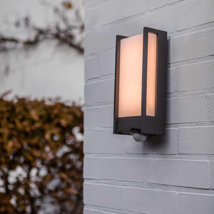 Lutec 5193002118 QUBO 13W IP54 LED Outdoor Wall Light with PIR 3000K - Dark Grey