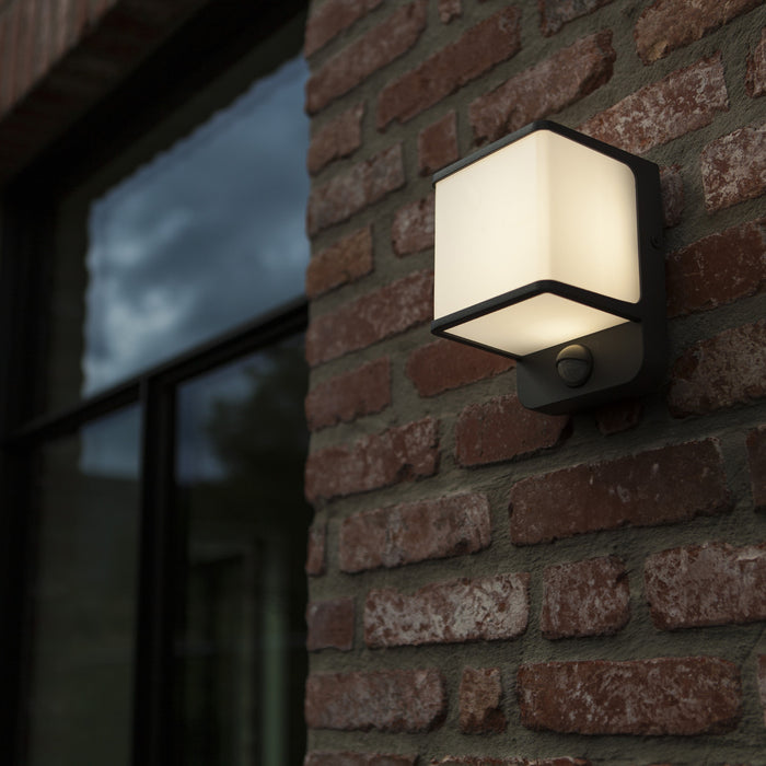 Lutec 5197011125 DOBLO 14W IP54 LED Outdoor Wall Light with PIR 4000K - Dark Grey