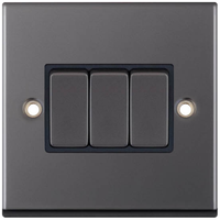 Selectric 7MPRO-403 7M-PRO 3 Gang 2 Way 10AX Plate Switch - Black Nickel, Black Insert