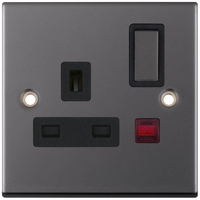 Selectric DSL423 5M 1 Gang 13A Switched DP Socket Outlet with Neon - Black Nickel, Black Insert