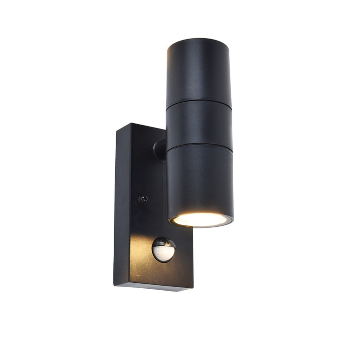 Lutec 5210702330 COASTAL IP44 GU10 Polycarbonate Outdoor Up/Down Wall Light with PIR - Black (Lamp Not Included)