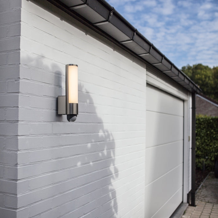 Lutec 5267103001 LEDA 15.5W IP44 LED Outdoor Wall Light with PIR 3000K - Stainless Steel