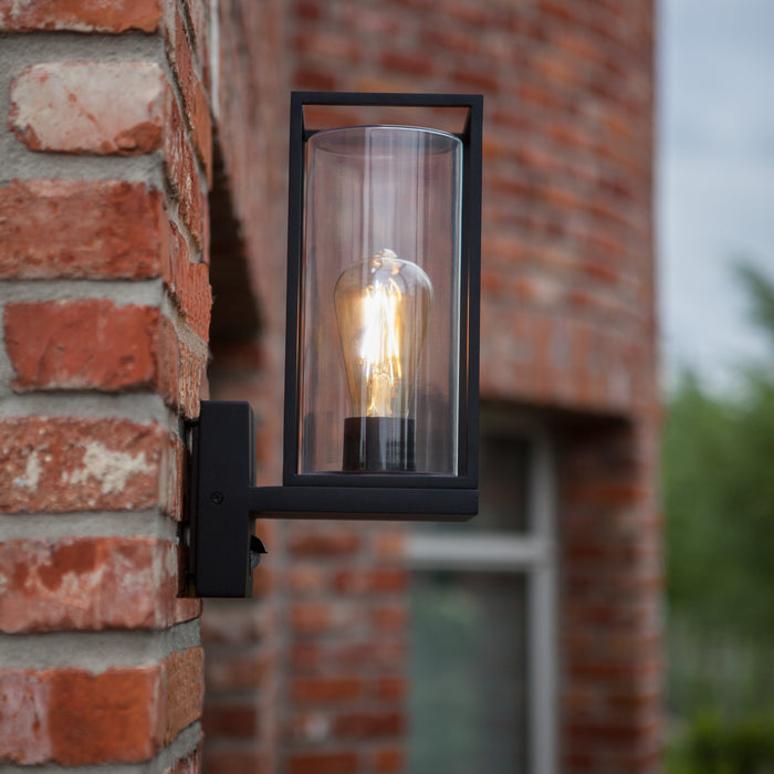 Lutec 5288802012 FLAIR IP44 E27 Outdoor Wall Light with PIR - Matt Black (Lamp Not Included)