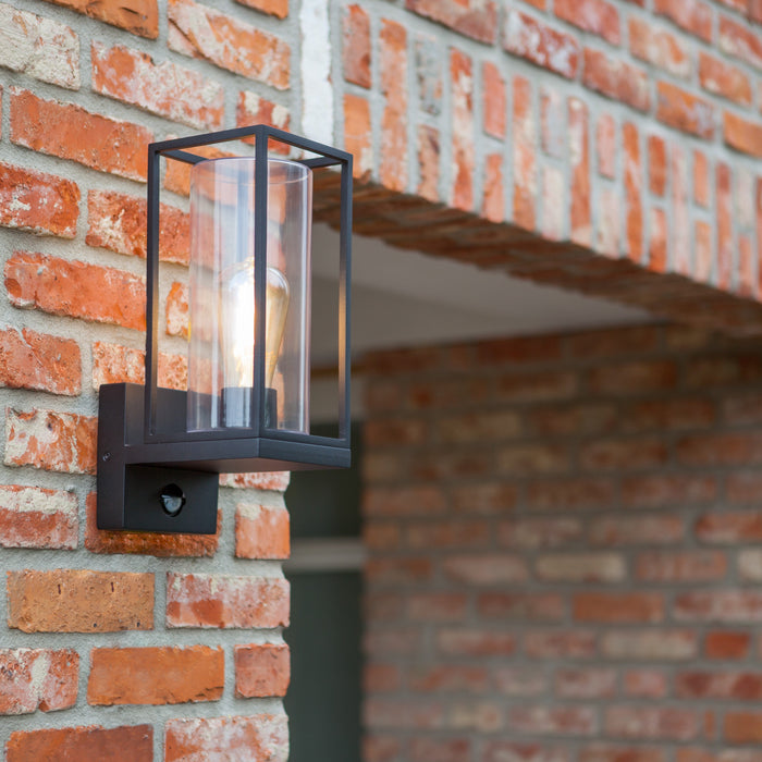Lutec 5288802012 FLAIR IP44 E27 Outdoor Wall Light with PIR - Matt Black (Lamp Not Included)