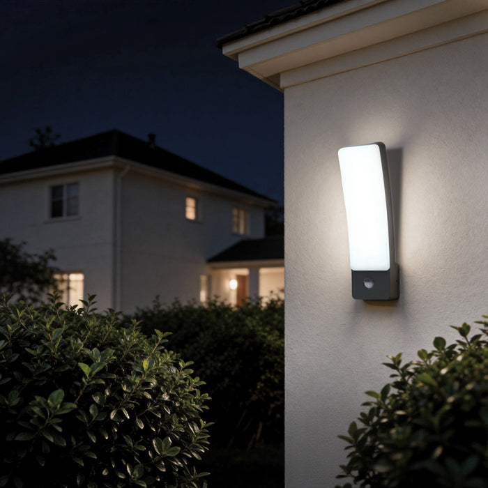 Lutec 5288903118 KIRA 18W IP54 LED Outdoor Wall Light PIR 4000K - Dark Grey